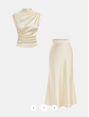 NWT Commense Satin Ruched Top & Midi Skirt Set Sz M